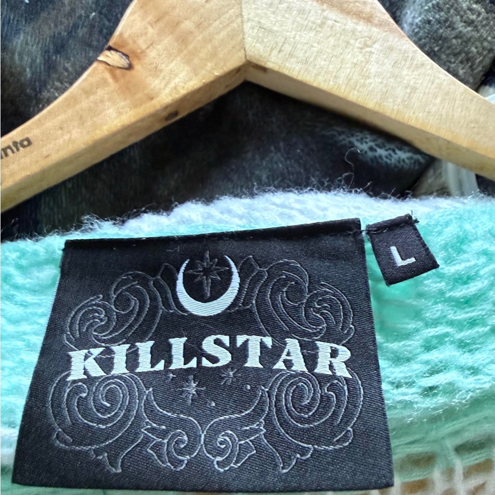 Killstar Mint blue and White Striped Off-the-Shoulder Sweater - Picture 3 of 4